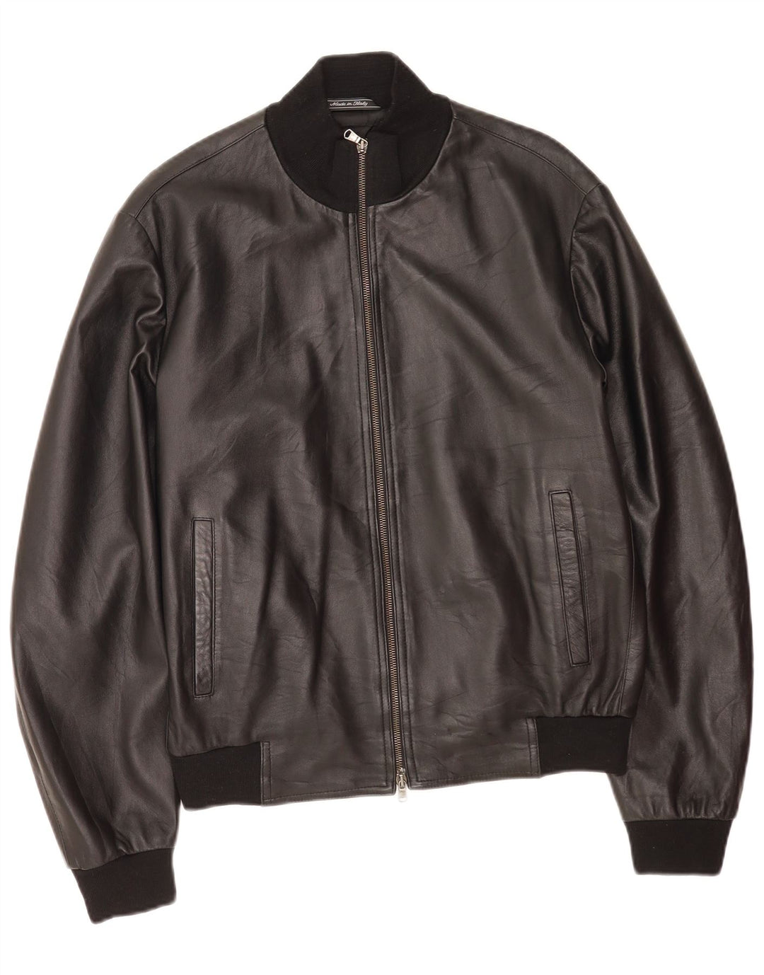 Giacca in pelle vintage da uomo IT 50 grande in pelle nera