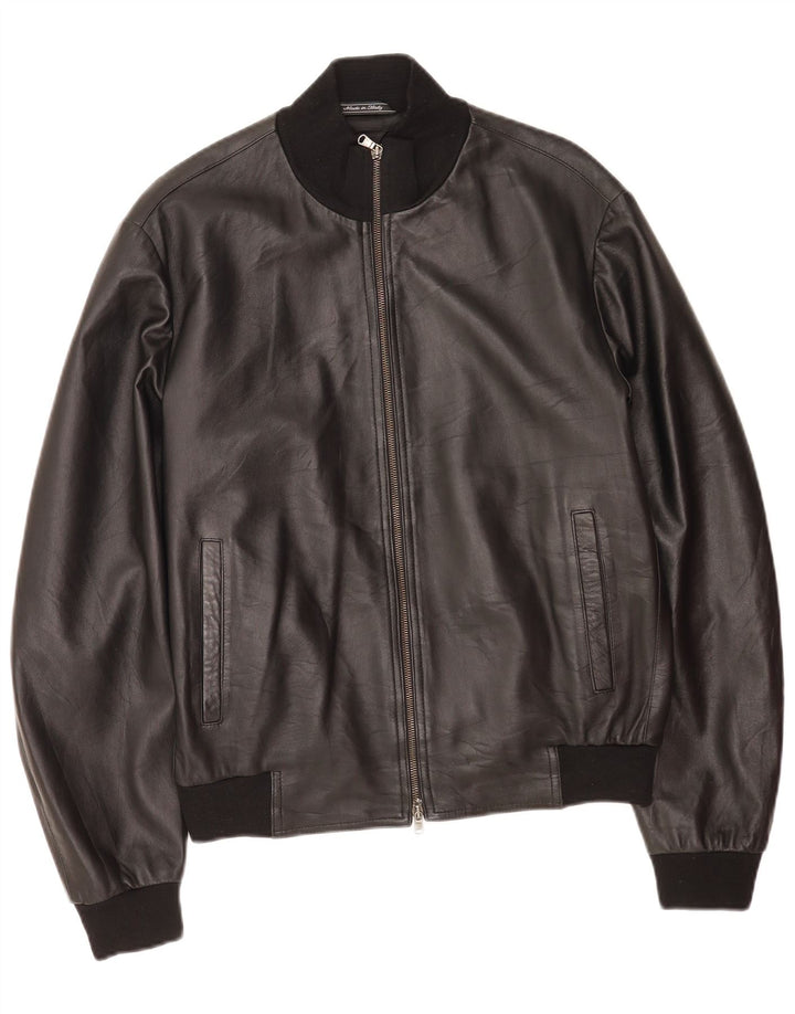 Giacca in pelle vintage da uomo IT 50 grande in pelle nera