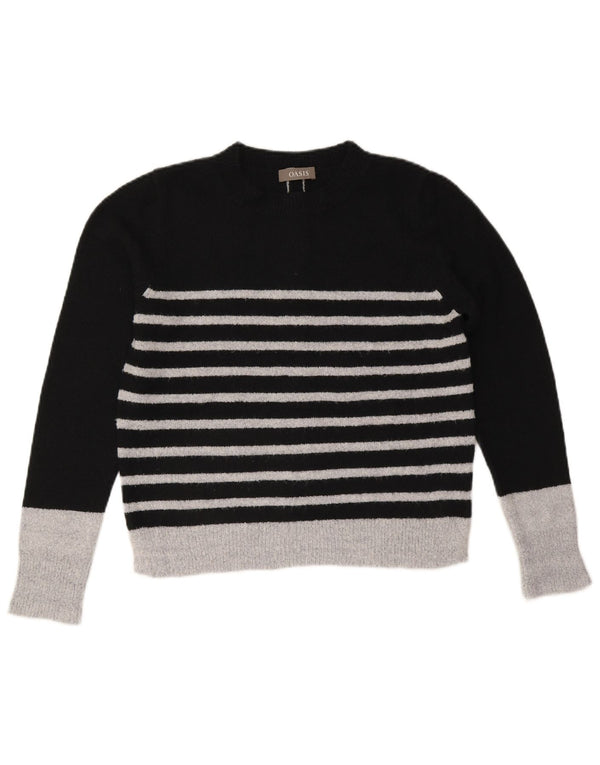 Maglione maglione girocollo da donna Oasis UK 14 Acrilico a righe nere medie