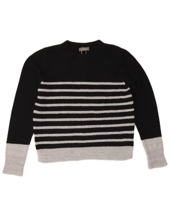Maglione maglione girocollo da donna Oasis UK 14 Acrilico a righe nere medie