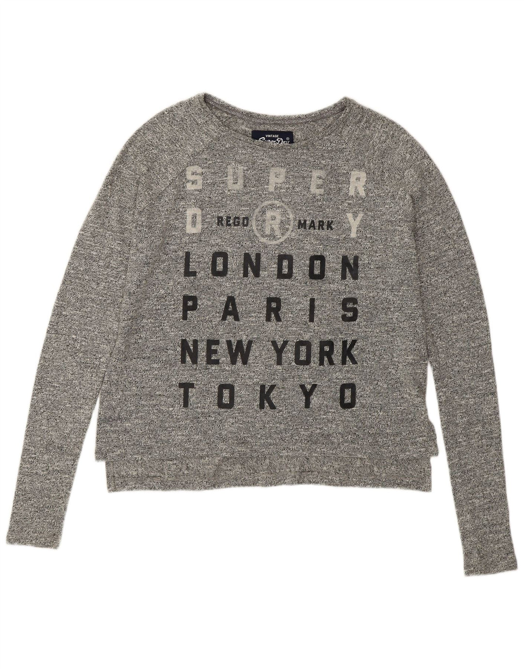 SUPERDRY Top grafico oversize da donna a maniche lunghe UK 10 piccolo cotone grigio