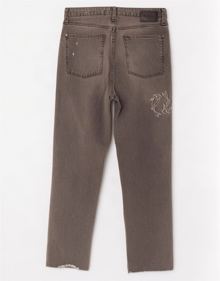 Desigual Womens Abstract Pattern Straight Jeans EU 42 Large W32 L28 Grey