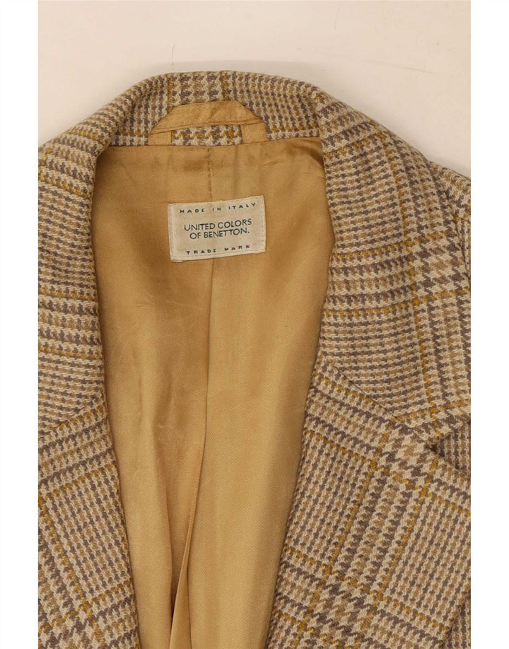 Giacca Blazer a 2 Bottoni da Donna Benetton IT 46 Large Beige Pied De Poule in Lana