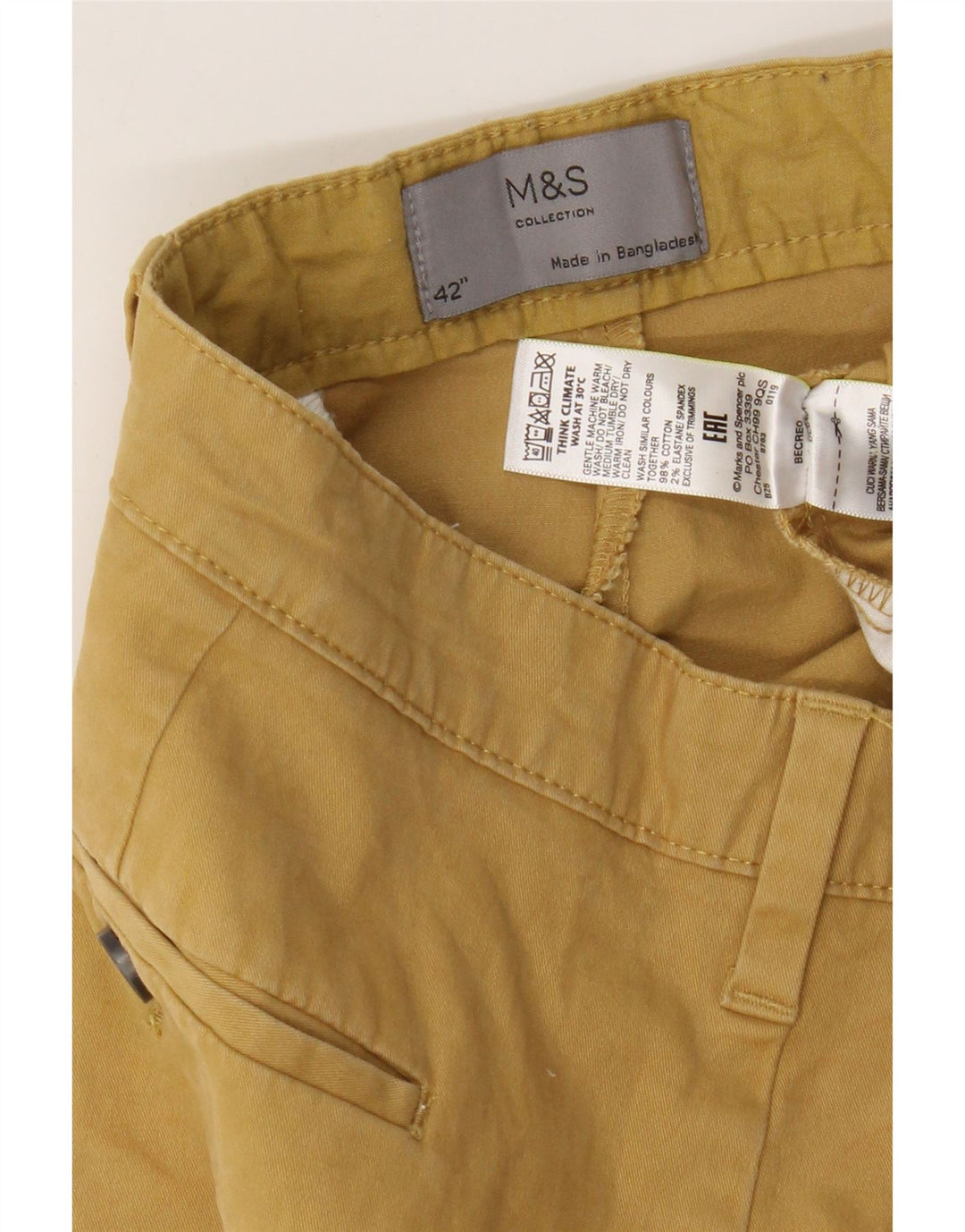 Pantaloncini chino da uomo Marks & Spencer W42 2XL cotone giallo