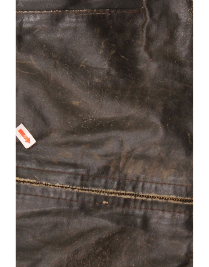 Giacca in pelle da donna con maniche a 3/4 VINTAGE UK 14 Pelle marrone medio