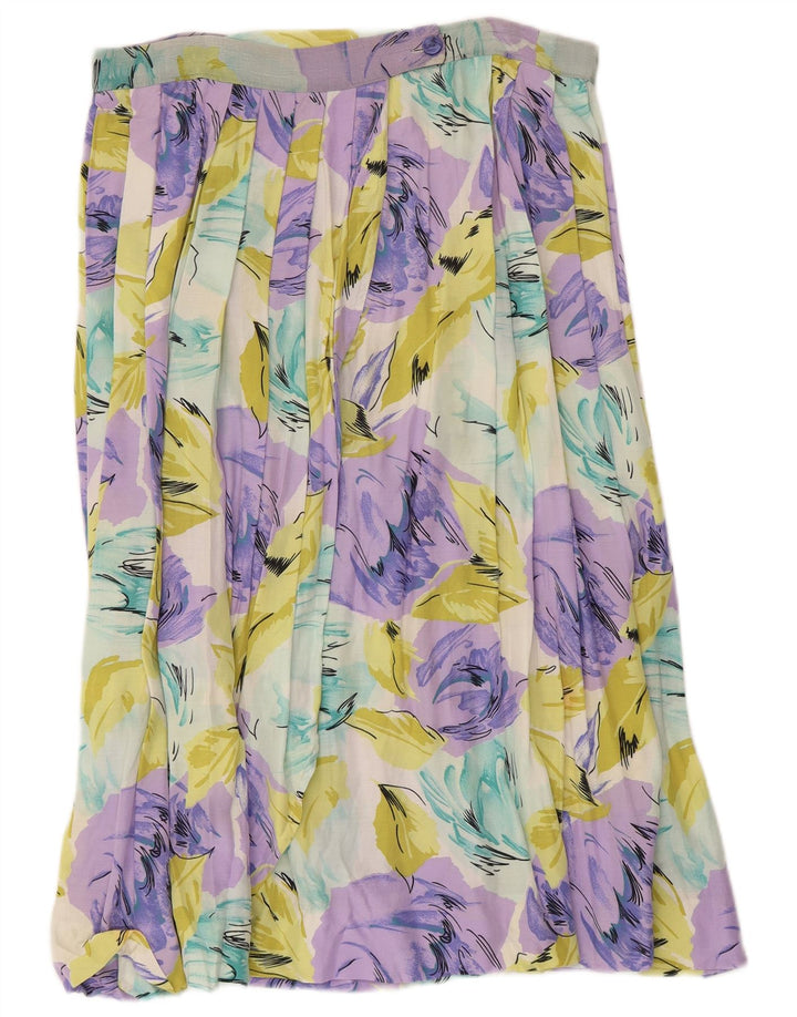 Gonna a pieghe vintage da donna W32 grande floreale multicolore