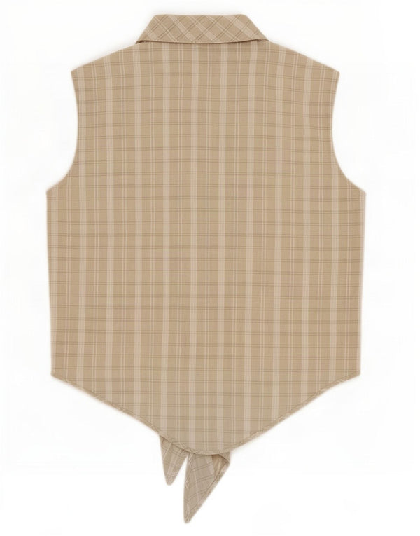 Calbros Camicia da donna senza maniche con allacciatura frontale corta IT 48 XL a quadri grigi