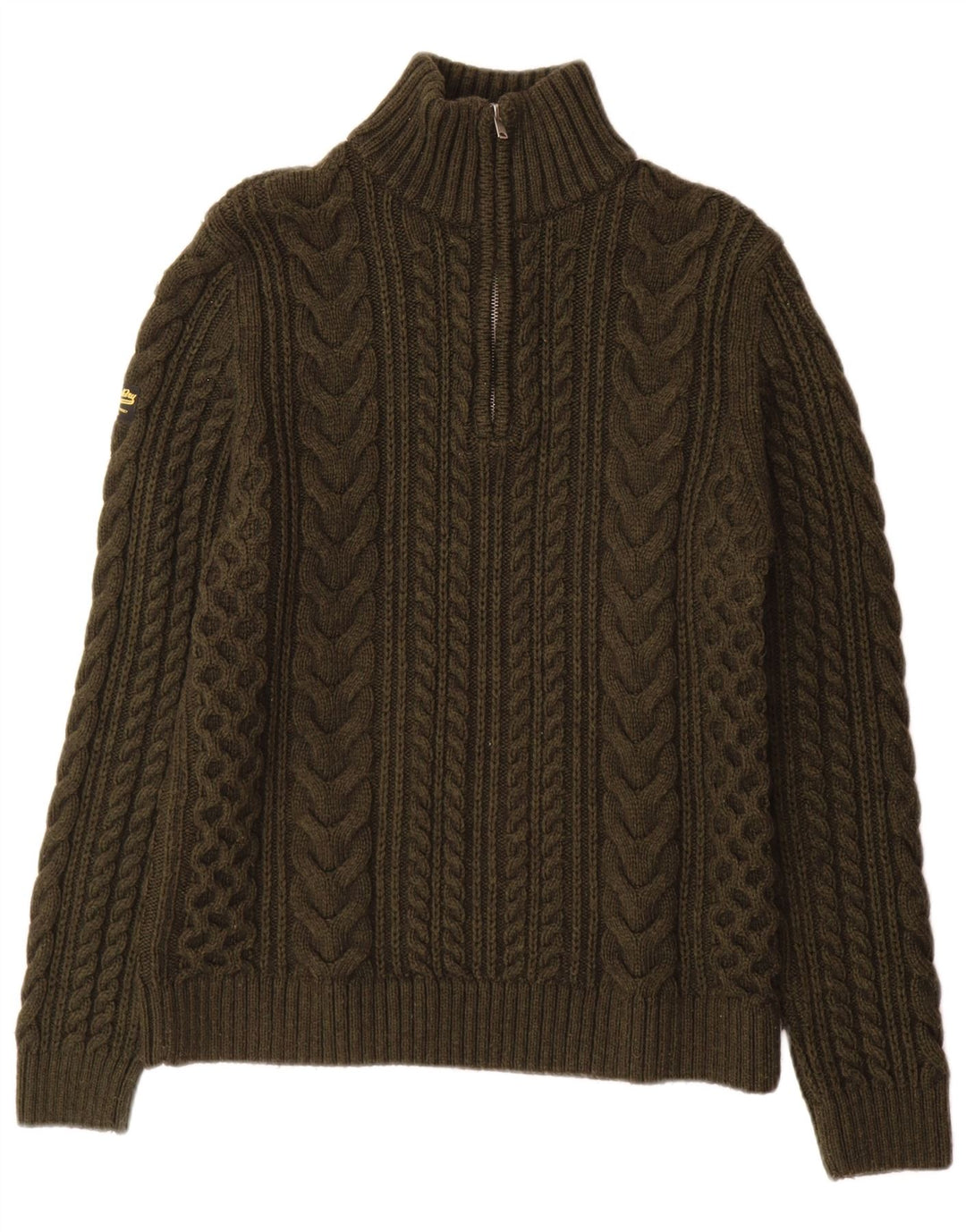 Maglione da uomo con zip e collo Superdry in lana kaki piccola