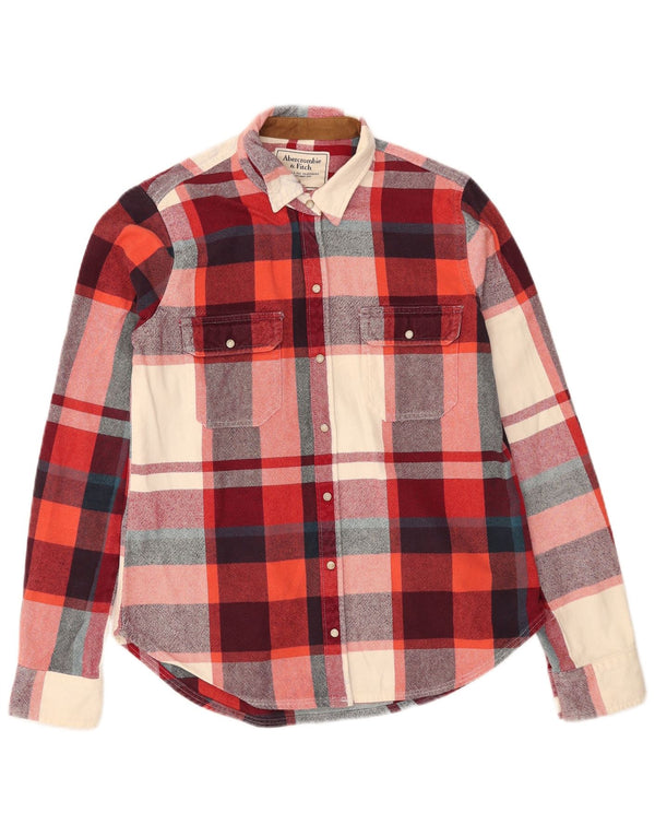 Camicia di flanella da donna Abercrombie & Fitch UK 10 Piccolo cotone a quadri rossi