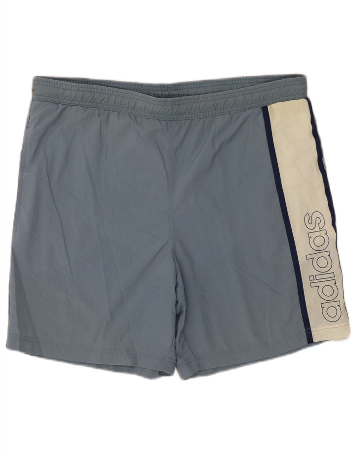 Pantaloncini da bagno grafici da uomo Adidas in poliammide color block blu medio
