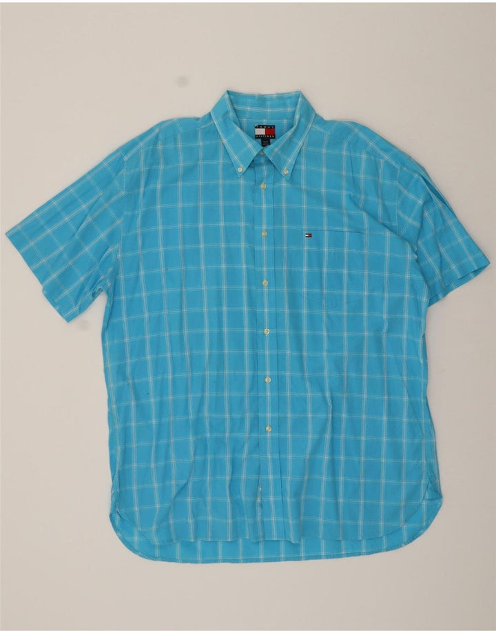 TOMMY HILFIGER Mens Short Sleeve Shirt XL Blue Check Vintage Tommy Hilfiger and Second-Hand Tommy Hilfiger from Messina Hembry 