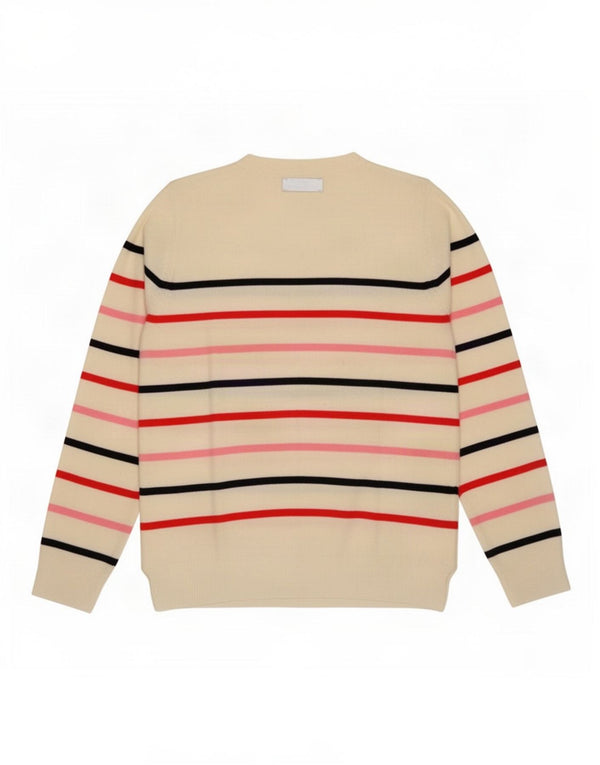 Maglione maglione girocollo da donna Marks & Spencer UK 12 a righe bianche medie