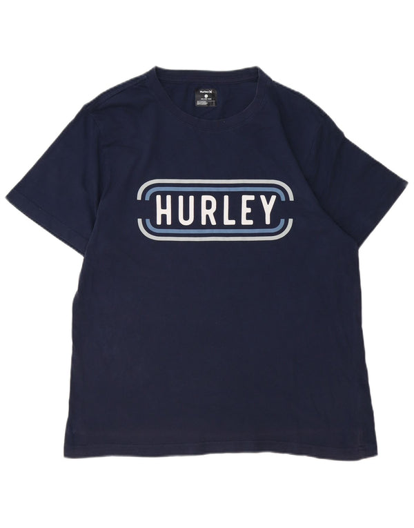 T-shirt grafica da uomo Hurley Top Large in cotone blu navy