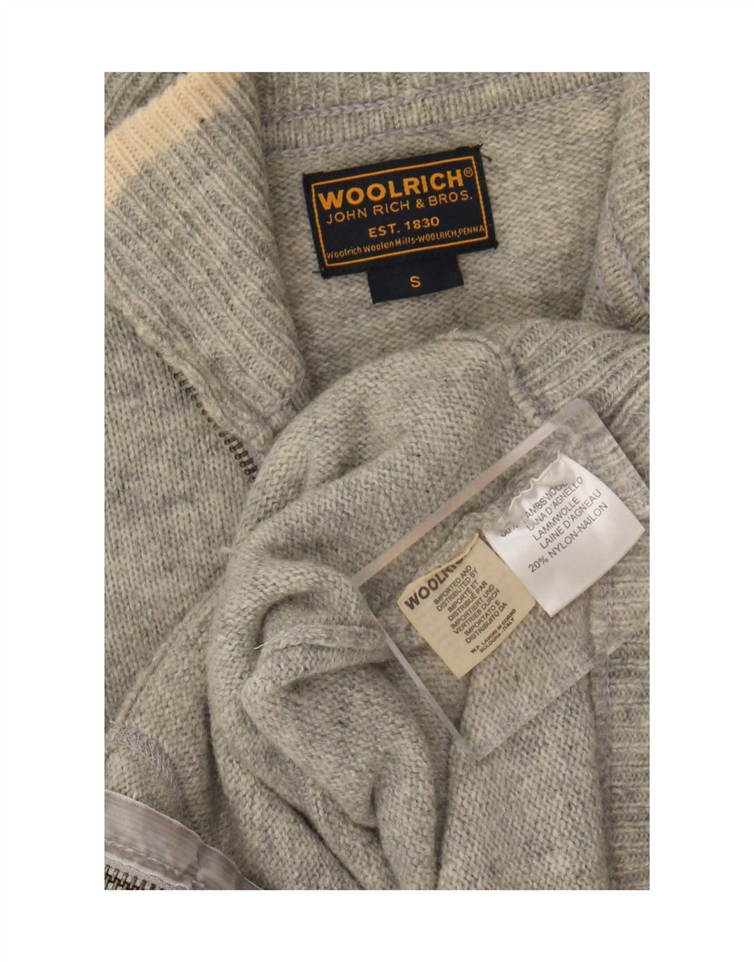 Maglione cardigan con zip intera grafica da donna Woolrich UK 10 piccolo lana grigia
