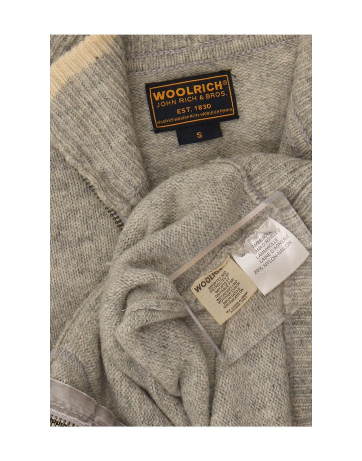 Maglione cardigan con zip intera grafica da donna Woolrich UK 10 piccolo lana grigia