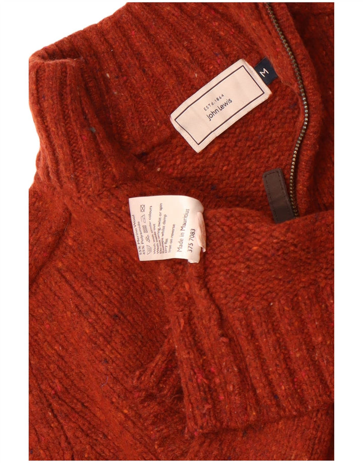 Maglione da uomo con collo con zip John Lewis, lana merino chiazzata marrone medio