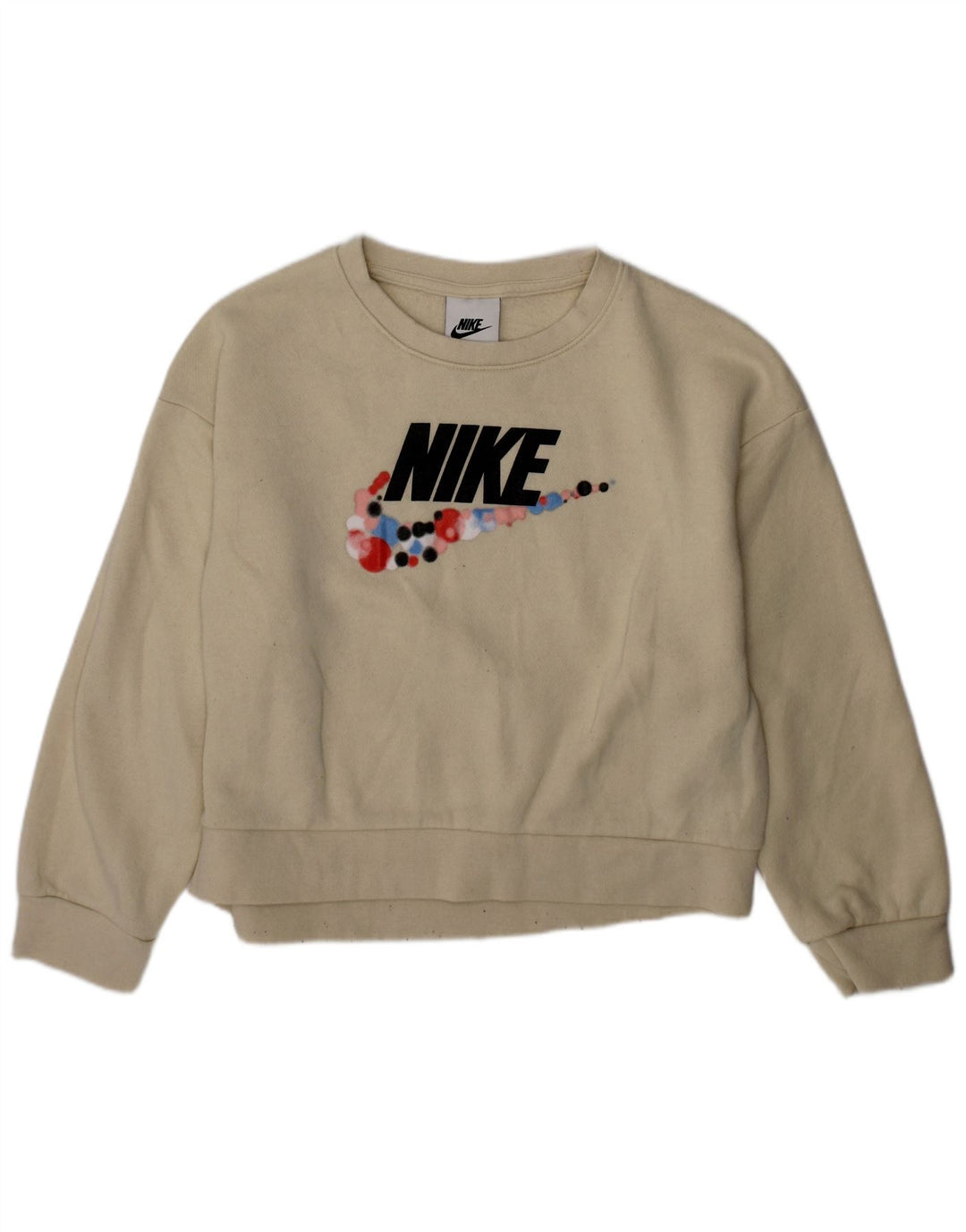 Felpa grafica per ragazze NIKE, maglione 5-6 anni, cotone bianco sporco medio
