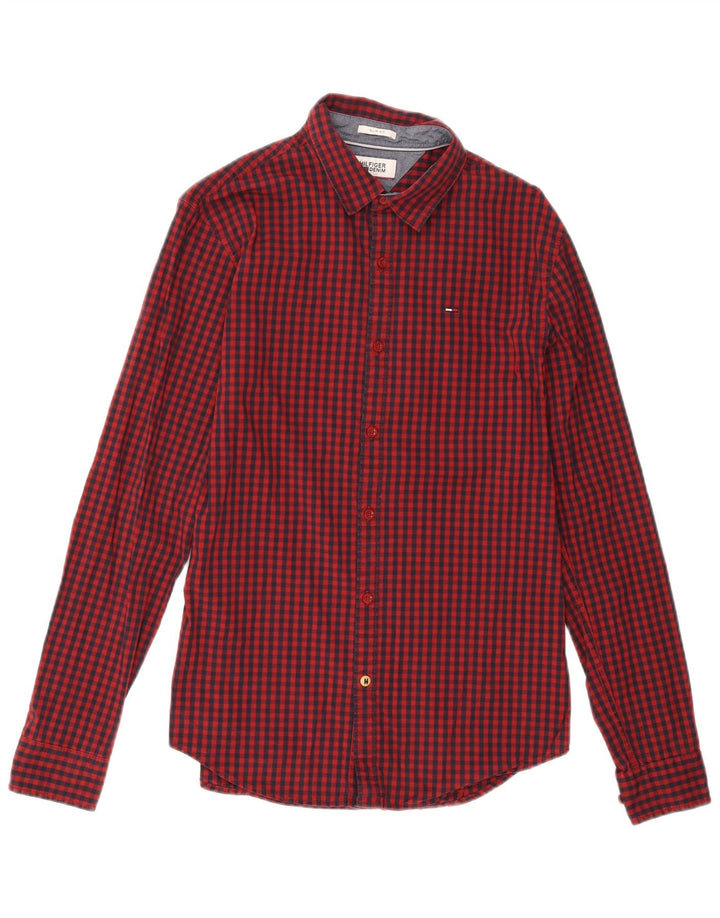 TOMMY HILFIGER Mens Slim Fit Shirt Medium Red Gingham Cotton