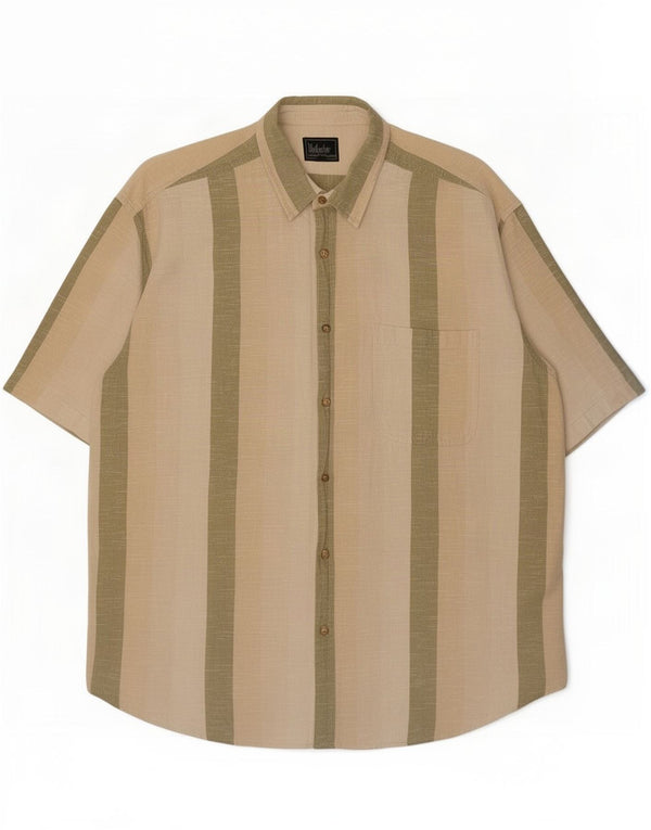 Camicia a maniche corte da uomo Picchio taglia 43/44 XL Cotone a righe beige