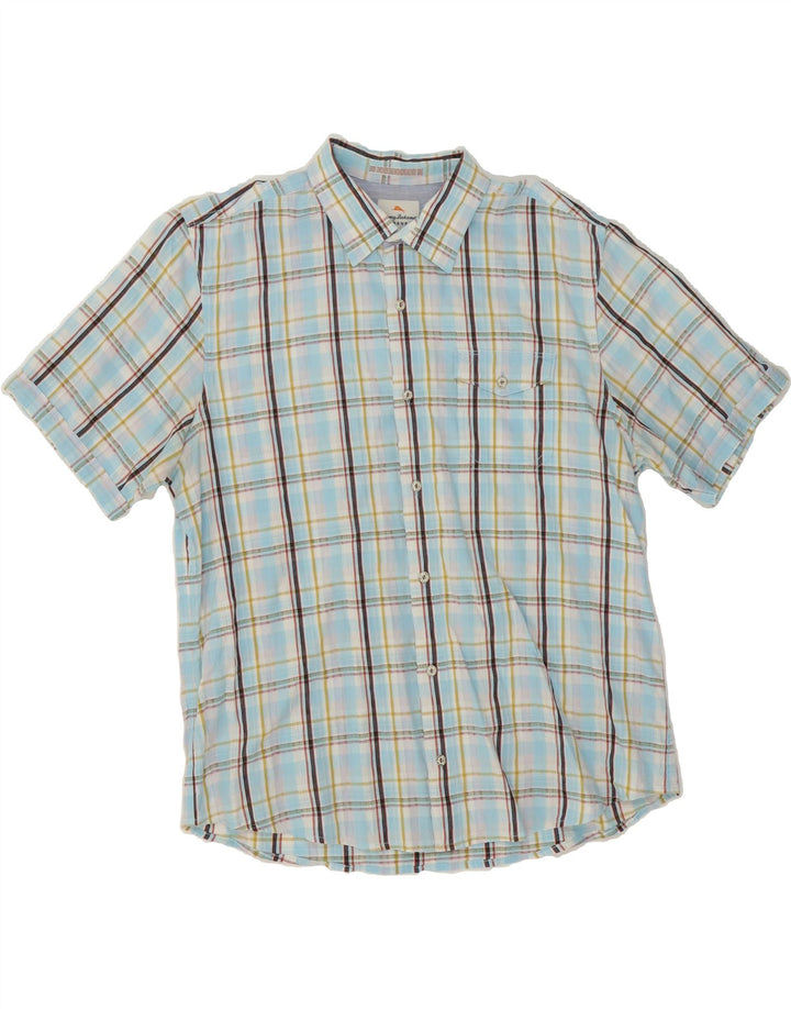 TOMMY BAHAMA Mens Modern Fit Short Sleeve Shirt Large Blue Check Cotton Vintage Tommy Bahama and Second-Hand Tommy Bahama from Messina Hembry 