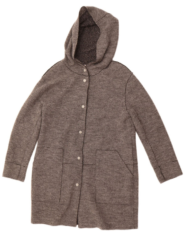 Soprabito con cappuccio da donna ZARA UK 14 grigio medio in lana