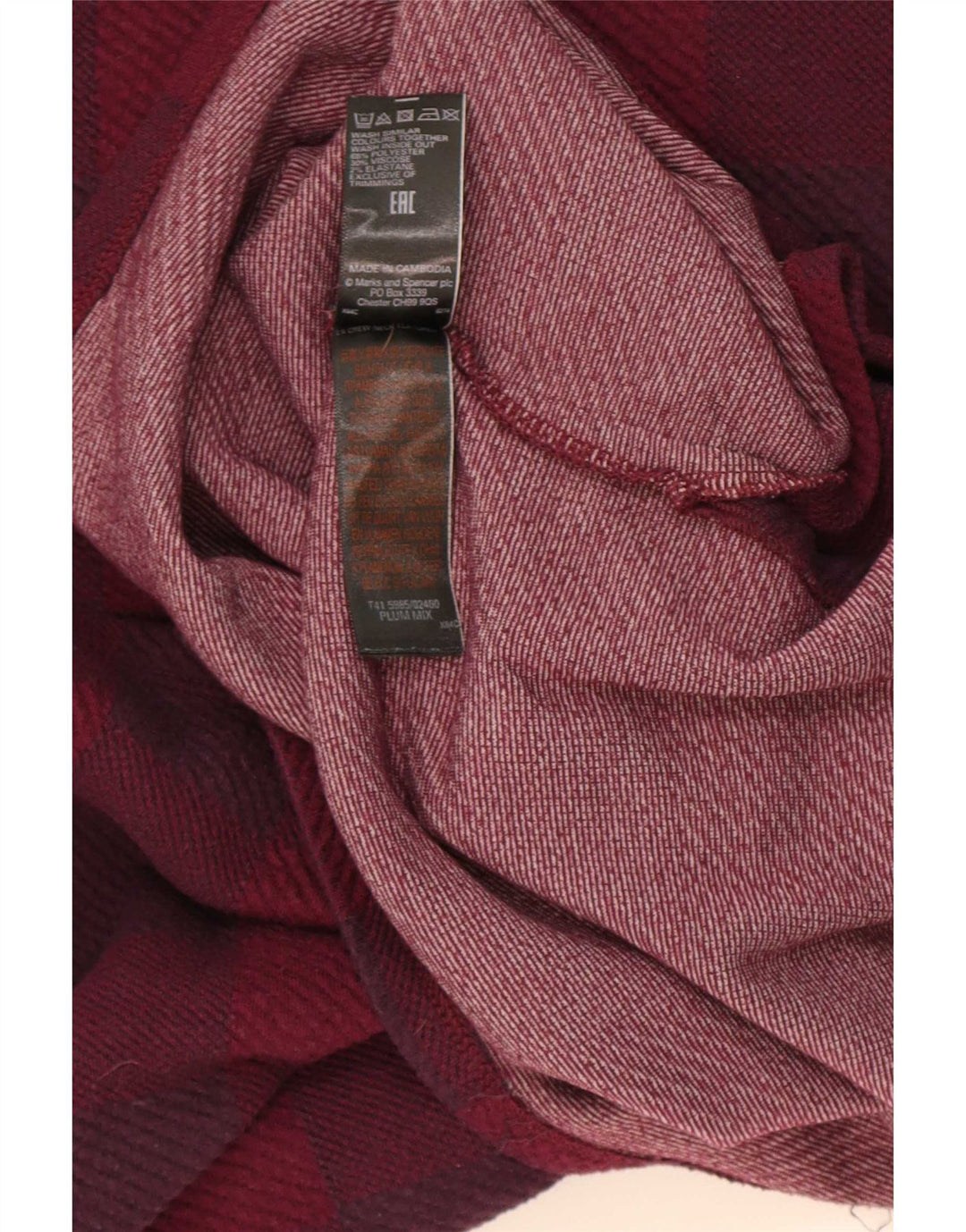 Camicetta a maniche lunghe da donna Marks & Spencer Top UK 20 2XL Borgogna a quadri