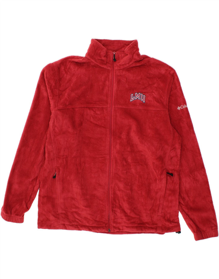 COLUMBIA Mens Graphic Fleece Jacket UK 42 XL Red Polyester Vintage Columbia and Second-Hand Columbia from Messina Hembry 