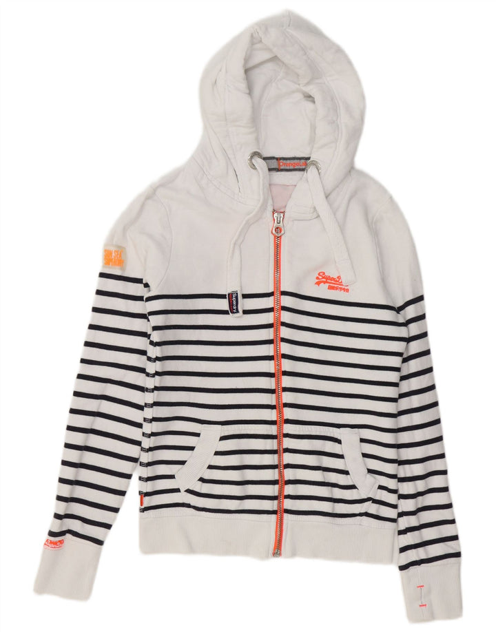 Maglione con cappuccio e zip da donna SUPERDRY UK 6 XS cotone a righe bianche