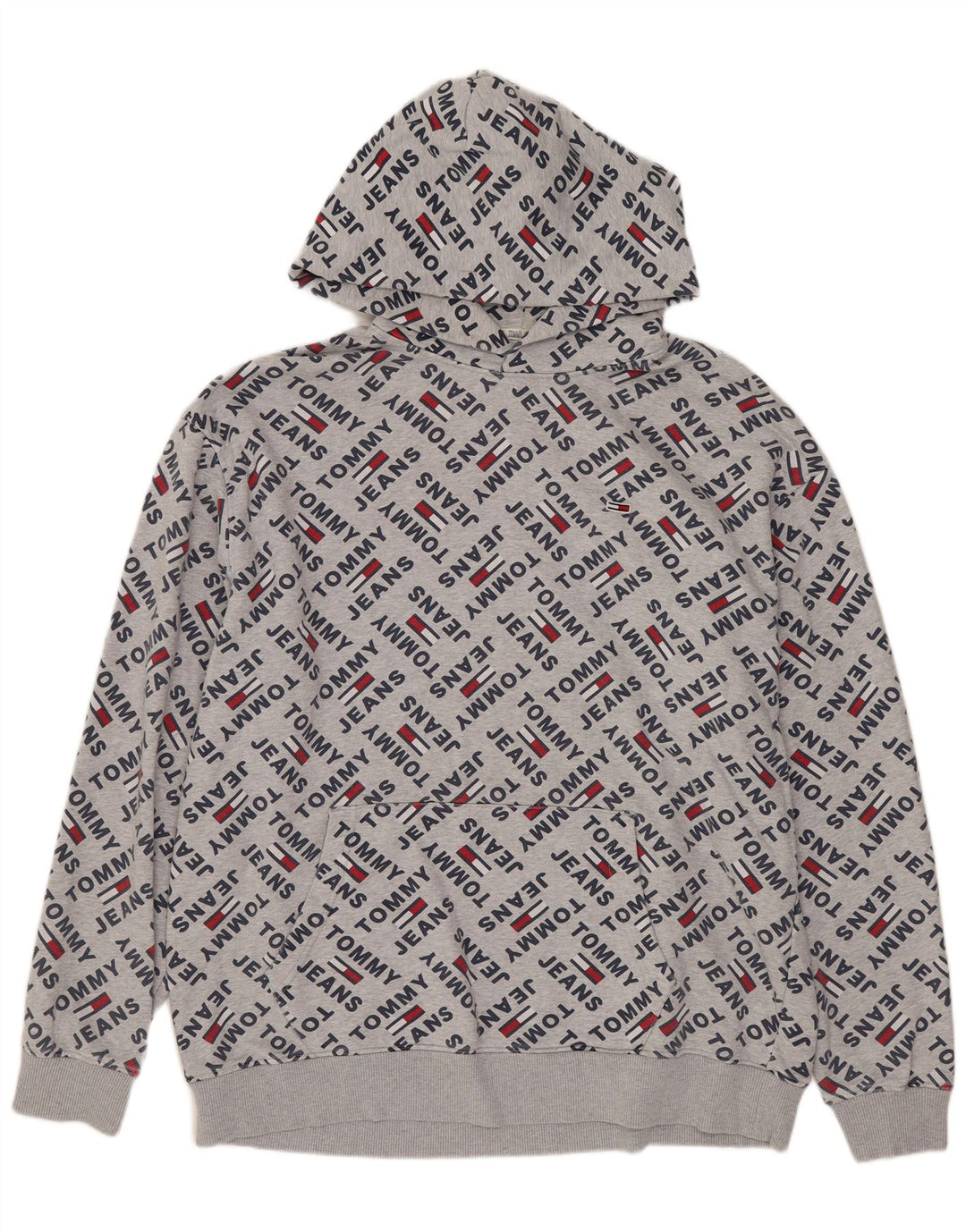 TOMMY HILFIGER Maglione con cappuccio grafico da uomo grande cotone grigio