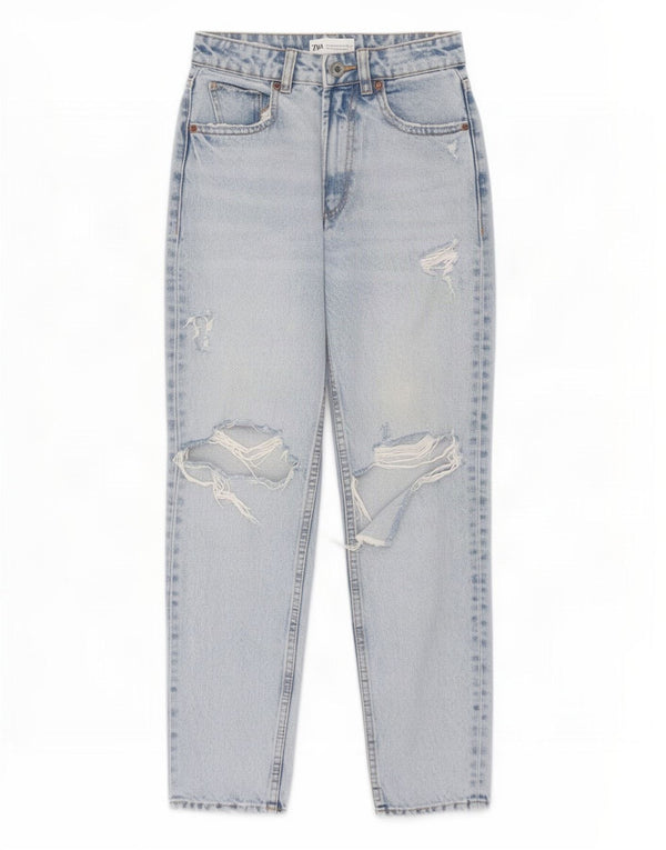 Jeans affusolati effetto consumato da donna Zara EU 32 2XS W22 L26 cotone blu