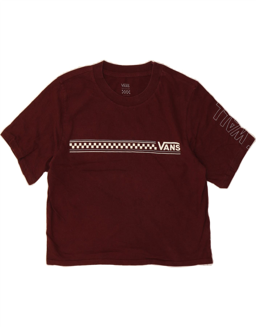 VANS Womens Graphic T-Shirt Top UK 12 Medium Burgundy Vintage Vans and Second-Hand Vans from Messina Hembry 