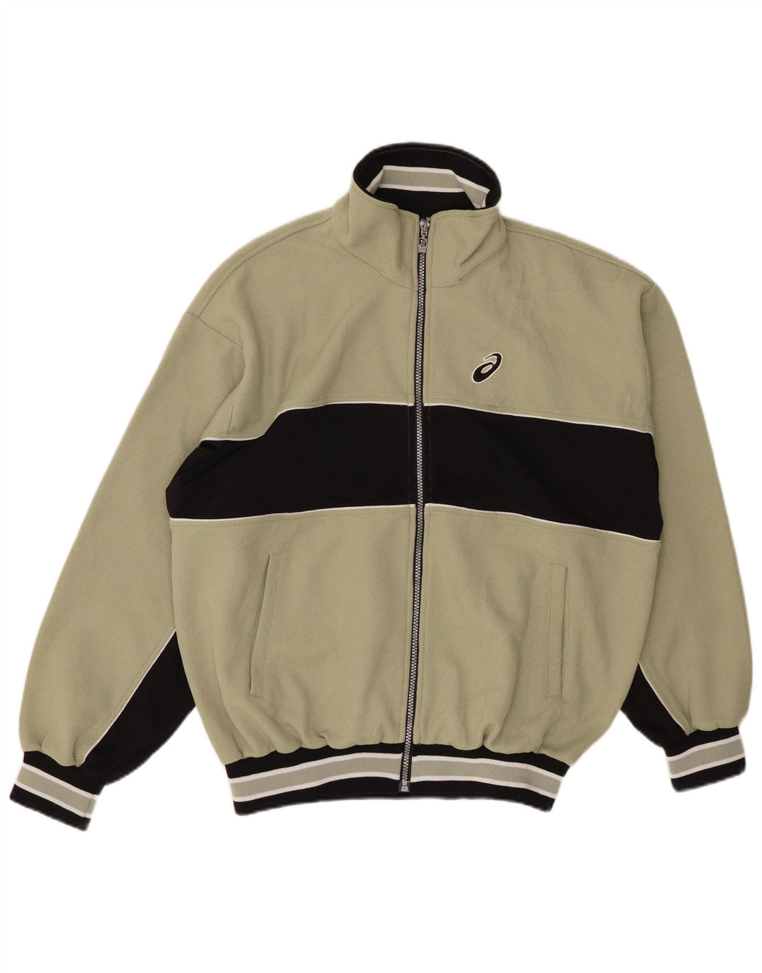 Giacca da ginnastica grafica ASICS da uomo, grande, in poliestere color block verde