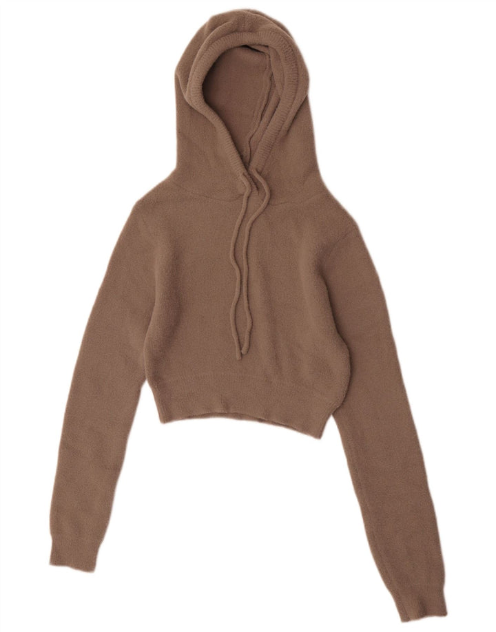 Maglione corto con cappuccio da donna Zara UK 8 piccolo marrone in poliammide