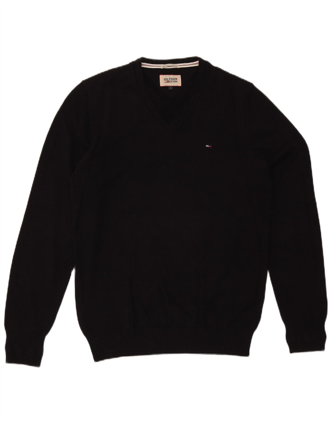 Maglione maglione con scollo a V da uomo Tommy Hilfiger grande cotone nero