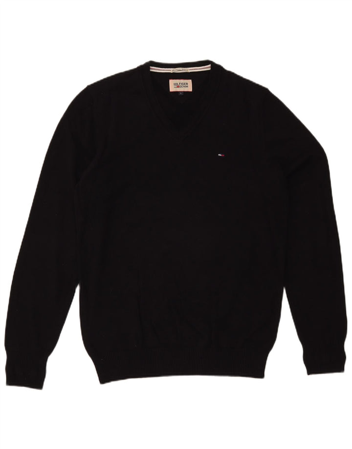 Maglione maglione con scollo a V da uomo Tommy Hilfiger grande cotone nero