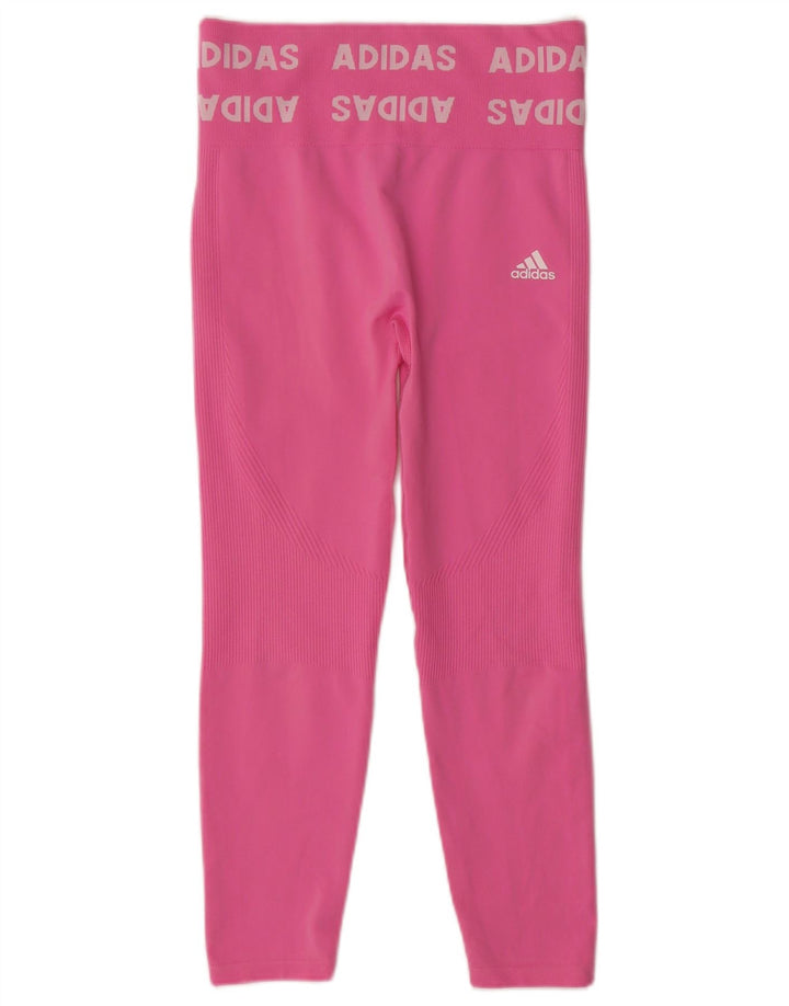 Leggings grafici da donna ADIDAS UK 12/14 Poliestere rosa medio