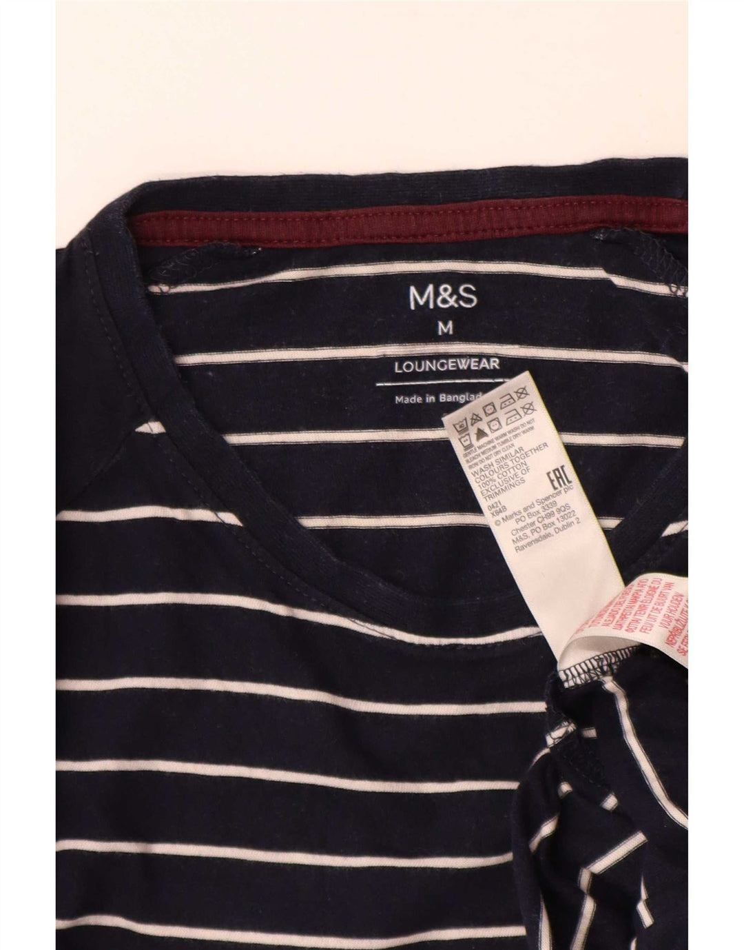 Marks & Spencer Top da uomo a maniche lunghe in cotone a righe medie blu navy