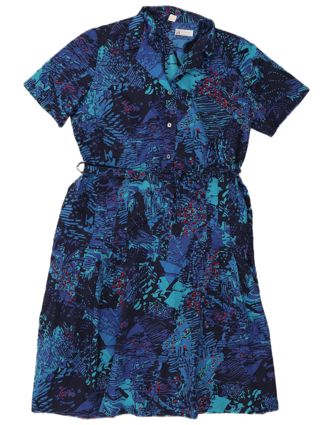 Abito basic vintage da donna con motivo astratto UK 18 XL blu navy