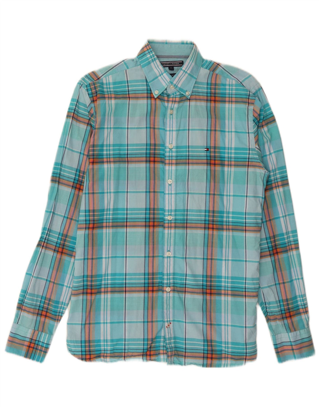 Camicia da uomo Tommy Hilfiger piccola in cotone a quadri turchesi