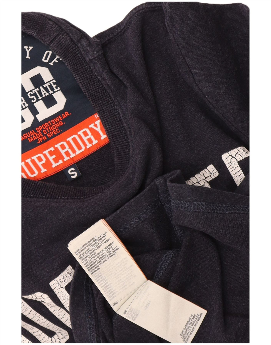 Top grafico da uomo Superdry a maniche lunghe in cotone blu navy piccolo