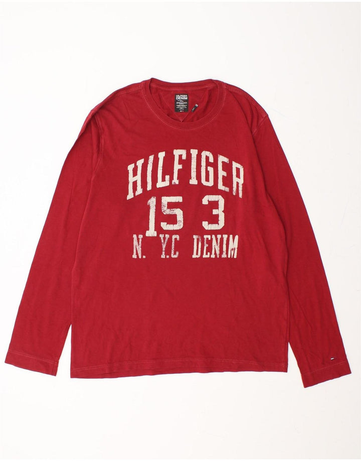TOMMY HILFIGER Mens Graphic Top Long Sleeve Large Red Cotton Vintage Tommy Hilfiger and Second-Hand Tommy Hilfiger from Messina Hembry 