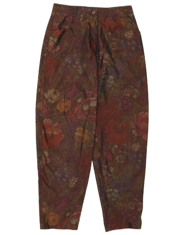 ROSNER Womens High Waist Casual Trousers EU 38 Medium W27 L27 Brown Floral