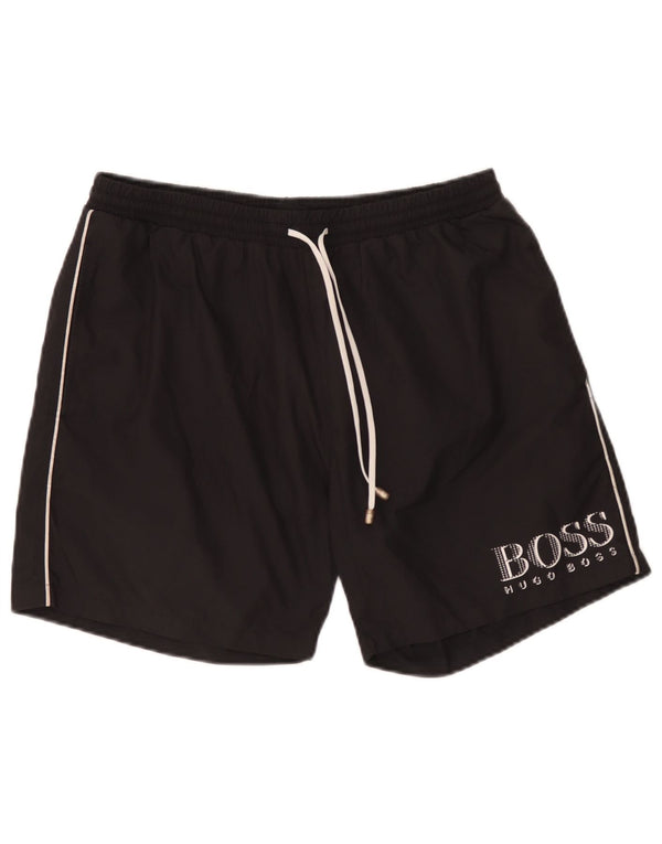 Pantaloncini da bagno grafici da uomo Hugo Boss grandi in poliestere nero