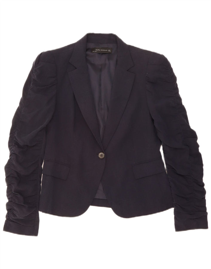 Giacca blazer da donna a 1 bottone Zara UK 12 Lyocell medio blu navy