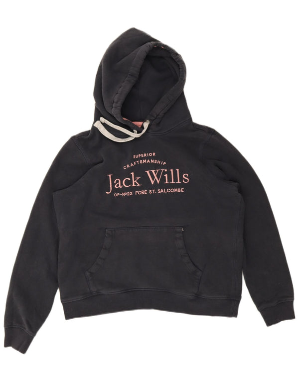 Maglione con cappuccio oversize grafico da donna Jack Wills UK 12 medio blu navy