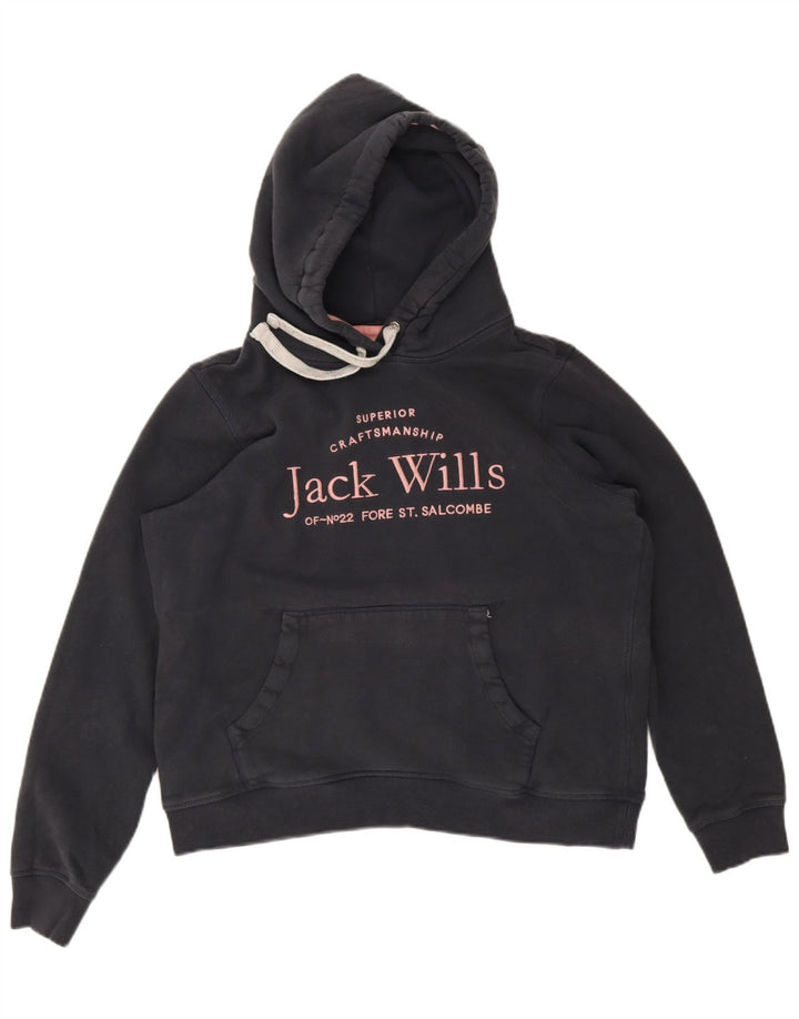 Maglione con cappuccio oversize grafico da donna Jack Wills UK 12 medio blu navy