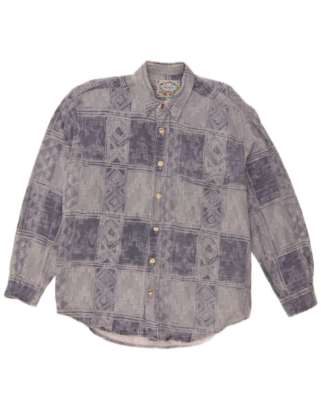 Camicia vintage da uomo in flanella di cotone geometrico blu grande