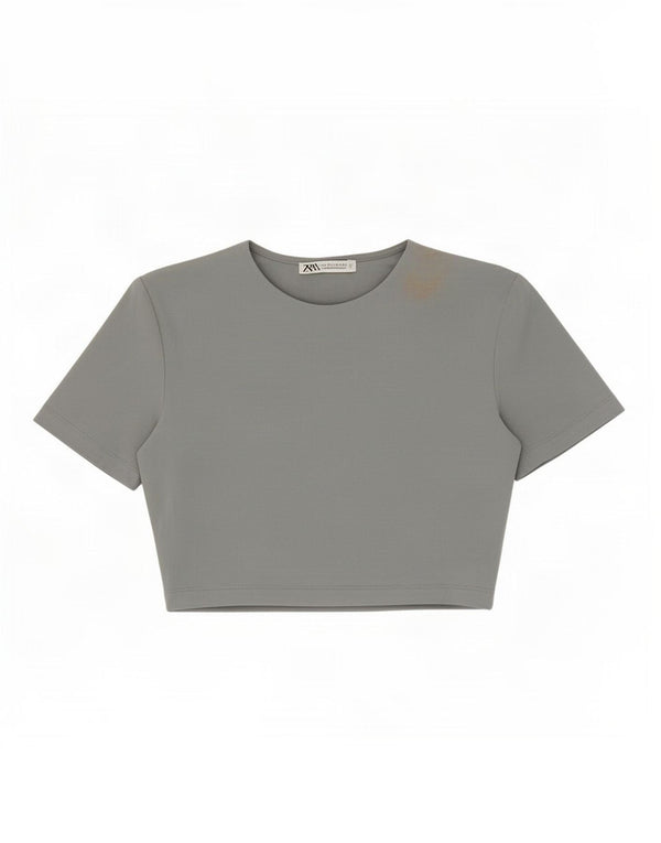 T-shirt corta da donna Zara UK 8 piccola grigia