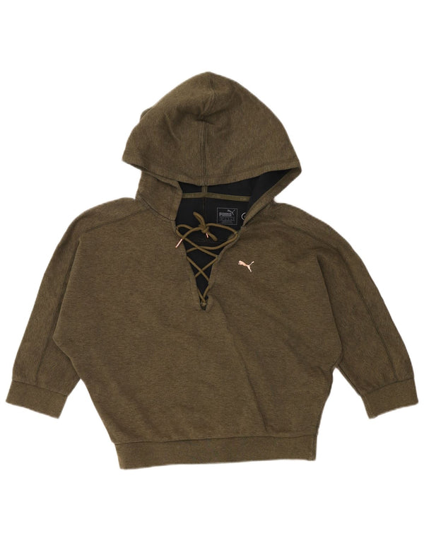 PUMA Felpa con cappuccio a pipistrello con maniche a 3/4 da donna UK 10 Small Cotone kaki