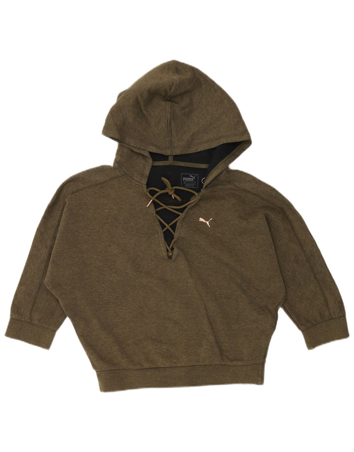 PUMA Felpa con cappuccio a pipistrello con maniche a 3/4 da donna UK 10 Small Cotone kaki